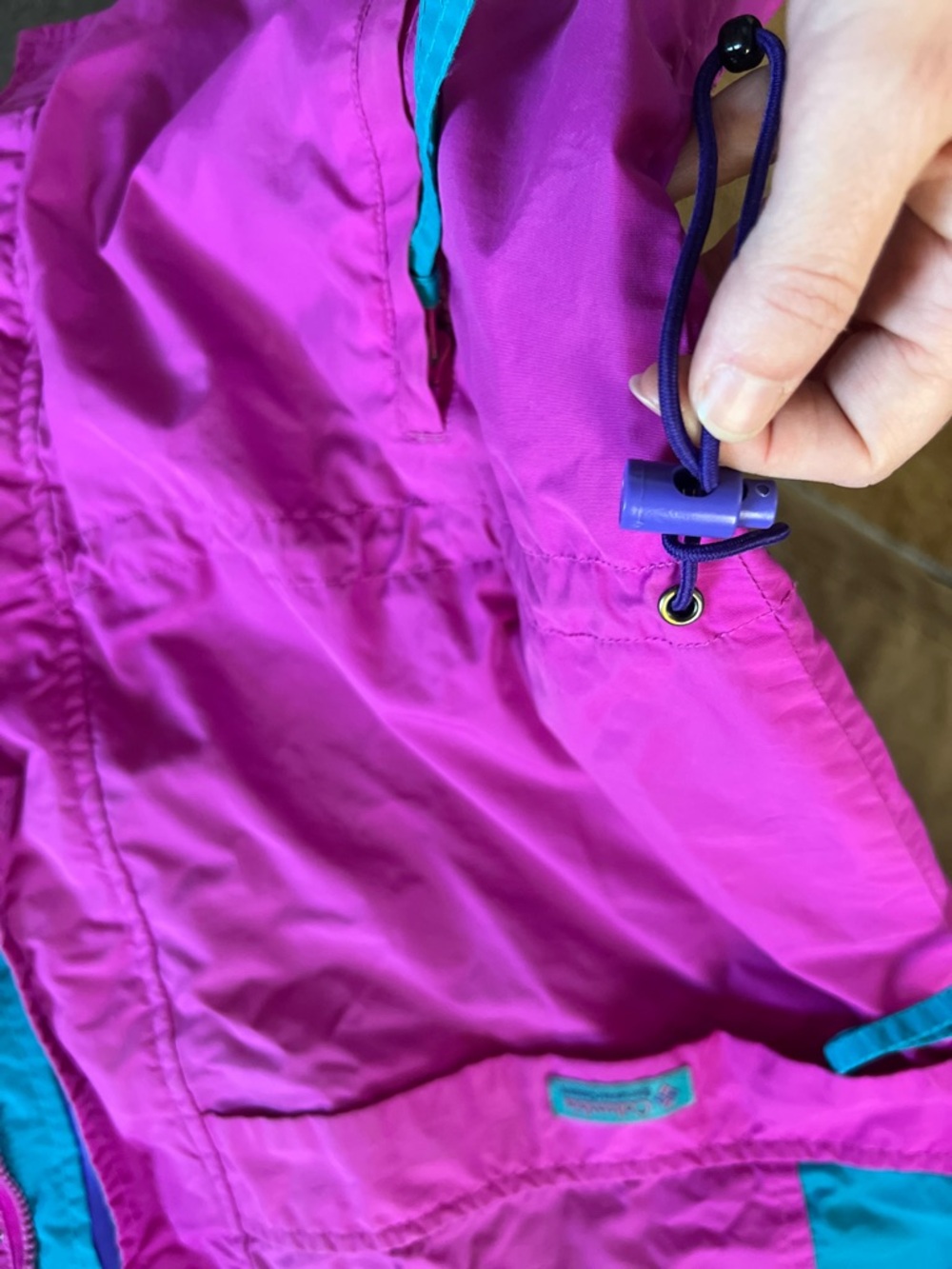 Columbia Vintage 80s Colorblock Windbreaker Jacket in Magenta, Teal & Royal Blue - Picture 7 of 7